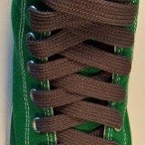 Fat (Wide) Charcoal Grey Shoelaces on Chucks  Bright green high top with fat charcoal grey shoelaces.