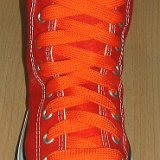 Fat (Wide) Orange Shoelaces on Chucks  Red high top with fat orange laces.