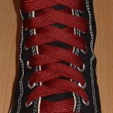 Fat (Wide) Burgundy (Maroon) Shoelaces on Chucks  Black high top with fat burgundy laces.