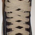 Fat (Wide) Tan Shoelaces on Chucks  Black high top with fat tan shoelaces.