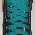 Fat (Wide) Teal Shoelaces on Chucks  Black high top with fat teal shoelaces.