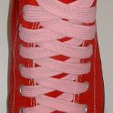 Fat (Wide) Pink Shoelaces on Chucks  Red high top with fat pink shoelaces.