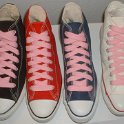 Fat (Wide) Pink Shoelaces on Chucks  Core color high tops with fat pink shoelaces.