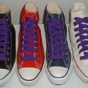 Fat (Wide) Purple Shoelaces on Chucks  Core color high tops with fat purple shoelaces.