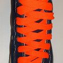 Fat (Wide) Neon Orange Shoelaces on Chucks  Navy blue high top chuck with fat neon orange shoelaces.