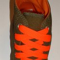 Fat (Wide) Neon Orange Shoelaces on Chucks  Olive green and orange foldover high top chuck with fat neon orange shoelaces.