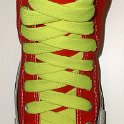 Fat (Wide) Neon Yellow Shoelaces on Chucks  Red high top chuck with fat neon yellow shoelaces.