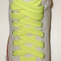 Fat (Wide) Neon Yellow Shoelaces on Chucks  Optical white high top chuck with fat neon yellow shoelaces.