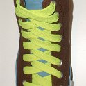 Fat (Wide) Neon Yellow Shoelaces on Chucks  Brown and Carolina Blue 2 tone high top chuck with fat neon yellow shoelaces.