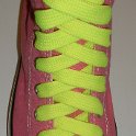 Fat (Wide) Neon Yellow Shoelaces on Chucks  Pink high top chuck with fat neon yellow shoelaces.
