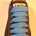 Extra Fat Laces on Low Top Chucks  Chocolate brown low top chuck with sky blue extra fat shoelaces.