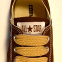 Extra Fat Laces on Low Top Chucks  Chocolate brown low top chuck with tan extra fat shoelaces.