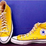 Yellow Chucks  Top and inside patch view of yellow high top chucks.